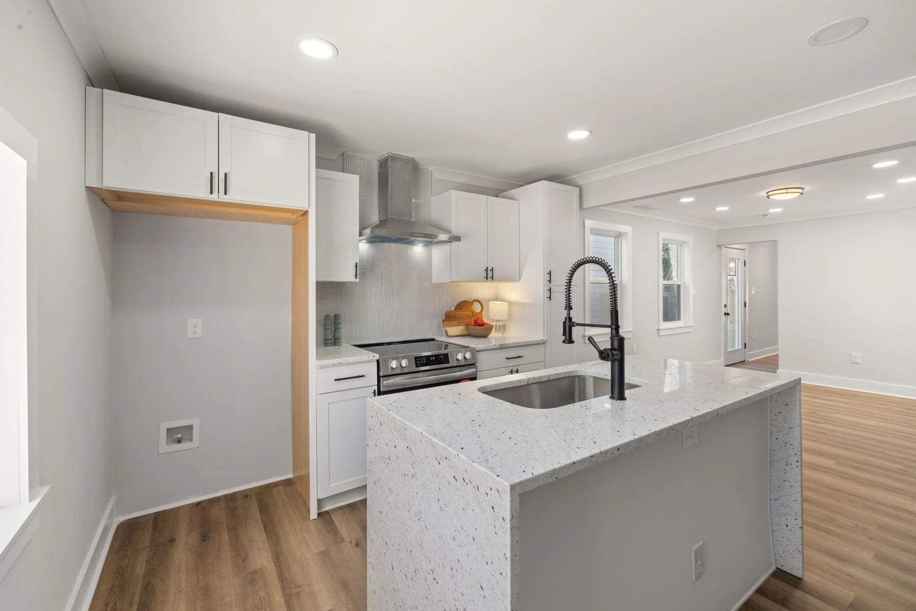 Independent kitchen inspiration with pale stone worktops